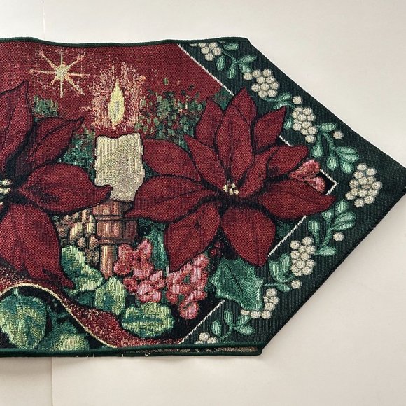Manual Woodworkers and Weavers Woven Table Runner Poinsettia Candles 70x13 USA - Picture 3 of 10